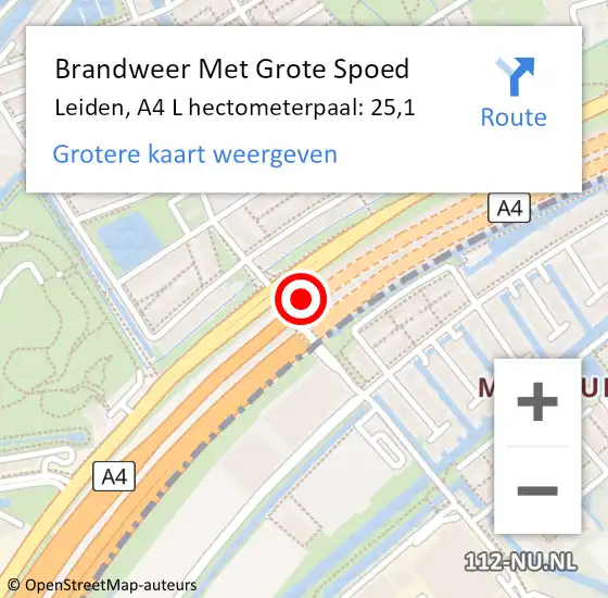 Locatie op kaart van de 112 melding: Brandweer Met Grote Spoed Naar Leiden, A4 L hectometerpaal: 25,1 op 22 september 2017 02:57