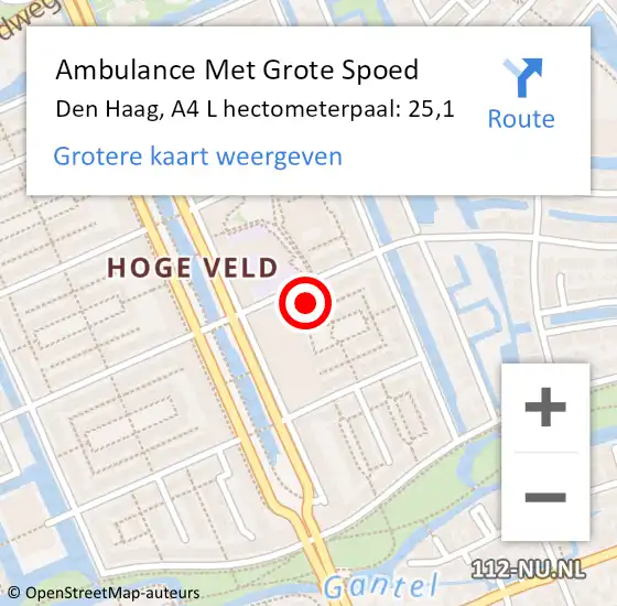Locatie op kaart van de 112 melding: Ambulance Met Grote Spoed Naar Den Haag, A4 L hectometerpaal: 25,1 op 22 september 2017 02:57