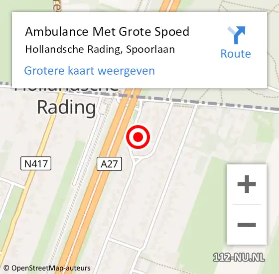 Locatie op kaart van de 112 melding: Ambulance Met Grote Spoed Naar Hollandsche Rading, Spoorlaan op 22 september 2017 08:19
