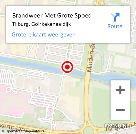 Locatie op kaart van de 112 melding: Brandweer Met Grote Spoed Naar Tilburg, Goirkekanaaldijk op 23 september 2017 21:07