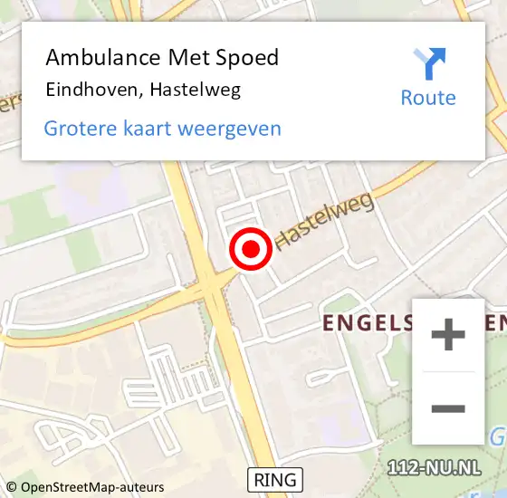 Locatie op kaart van de 112 melding: Ambulance Met Spoed Naar Eindhoven, Hastelweg op 24 september 2017 00:22