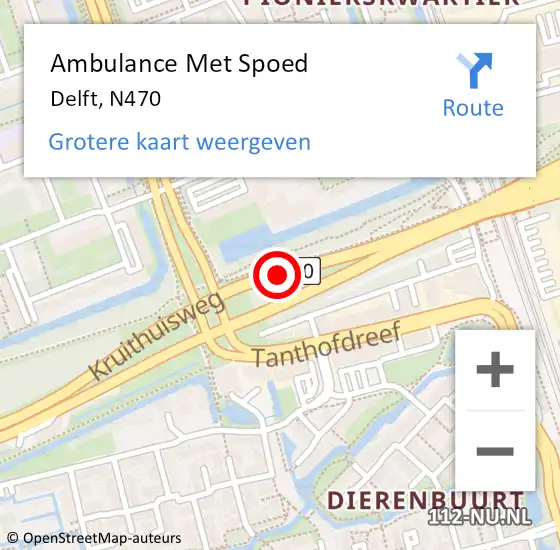 Locatie op kaart van de 112 melding: Ambulance Met Spoed Naar Delft, N470 op 24 september 2017 01:21