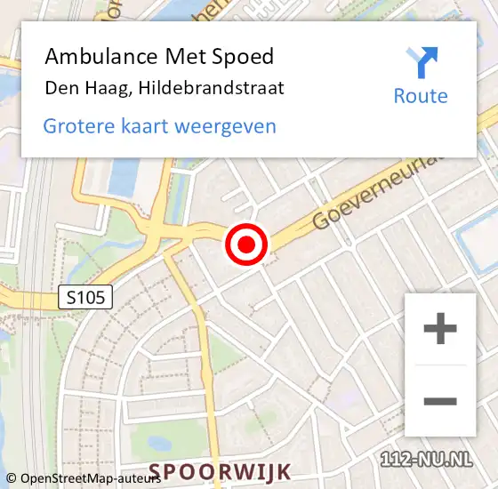 Locatie op kaart van de 112 melding: Ambulance Met Spoed Naar Den Haag, Hildebrandstraat op 24 september 2017 03:04