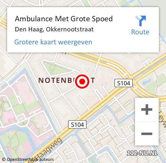 Locatie op kaart van de 112 melding: Ambulance Met Grote Spoed Naar Den Haag, Okkernootstraat op 24 september 2017 04:35
