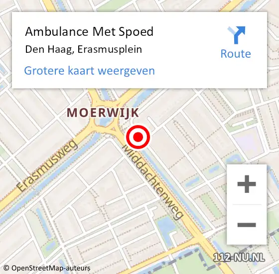 Locatie op kaart van de 112 melding: Ambulance Met Spoed Naar Den Haag, Erasmusplein op 24 september 2017 04:58
