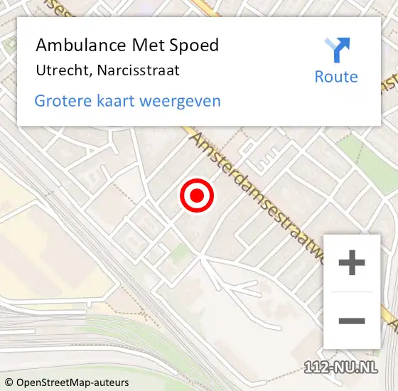 Locatie op kaart van de 112 melding: Ambulance Met Spoed Naar Utrecht, Narcisstraat op 24 september 2017 05:54