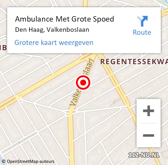 Locatie op kaart van de 112 melding: Ambulance Met Grote Spoed Naar Den Haag, Valkenboslaan op 24 september 2017 06:11