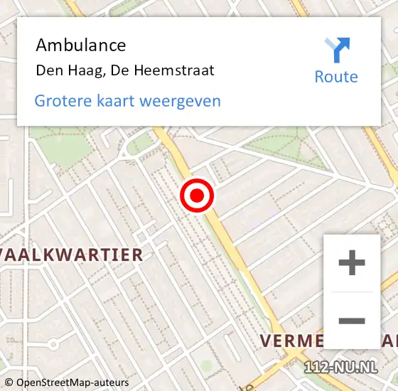Locatie op kaart van de 112 melding: Ambulance Den Haag, De Heemstraat op 24 september 2017 07:34