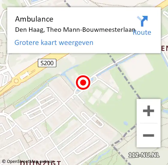Locatie op kaart van de 112 melding: Ambulance Den Haag, Theo Mann-Bouwmeesterlaan op 24 september 2017 08:05