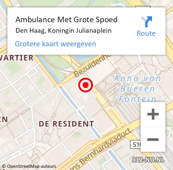 Locatie op kaart van de 112 melding: Ambulance Met Grote Spoed Naar Den Haag, Koningin Julianaplein op 24 september 2017 08:41