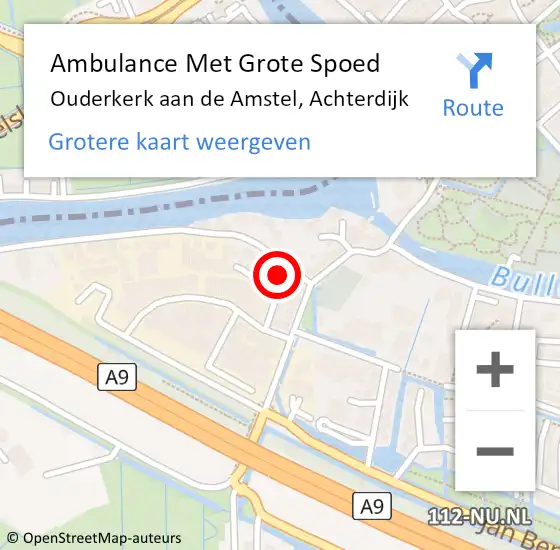 Locatie op kaart van de 112 melding: Ambulance Met Grote Spoed Naar Ouderkerk aan de Amstel, Achterdijk op 26 september 2017 21:23