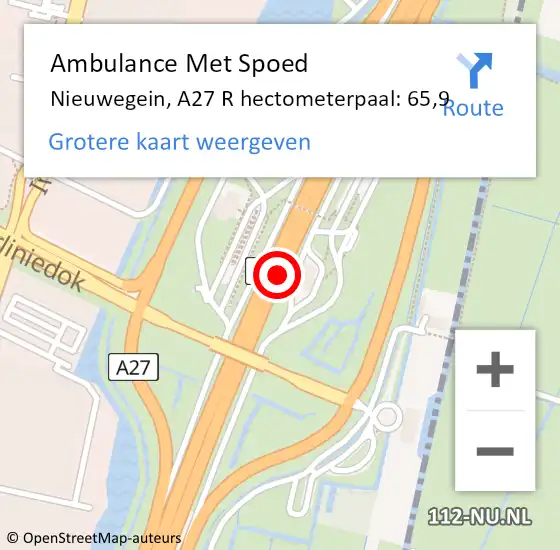 Locatie op kaart van de 112 melding: Ambulance Met Spoed Naar Nieuwegein, A27 R hectometerpaal: 65,9 op 26 september 2017 22:35