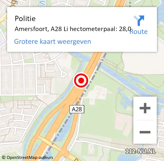 Locatie op kaart van de 112 melding: Politie Amersfoort, A28 L hectometerpaal: 22,3 op 27 september 2017 07:00