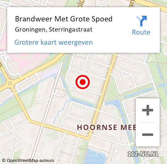 Locatie op kaart van de 112 melding: Brandweer Met Grote Spoed Naar Groningen, Sterringastraat op 27 september 2017 08:29