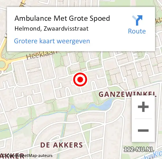 Locatie op kaart van de 112 melding: Ambulance Met Grote Spoed Naar Helmond, Zwaardvisstraat op 27 september 2017 16:49