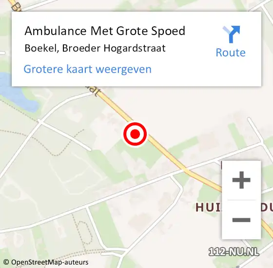 Locatie op kaart van de 112 melding: Ambulance Met Grote Spoed Naar Boekel, Broeder Hogardstraat op 27 september 2017 21:35