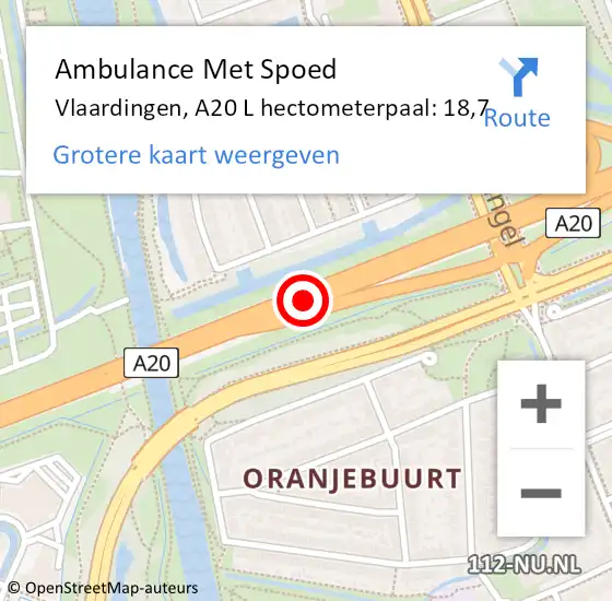 Locatie op kaart van de 112 melding: Ambulance Met Spoed Naar Vlaardingen, A20 R hectometerpaal: 18,7 op 28 september 2017 06:52