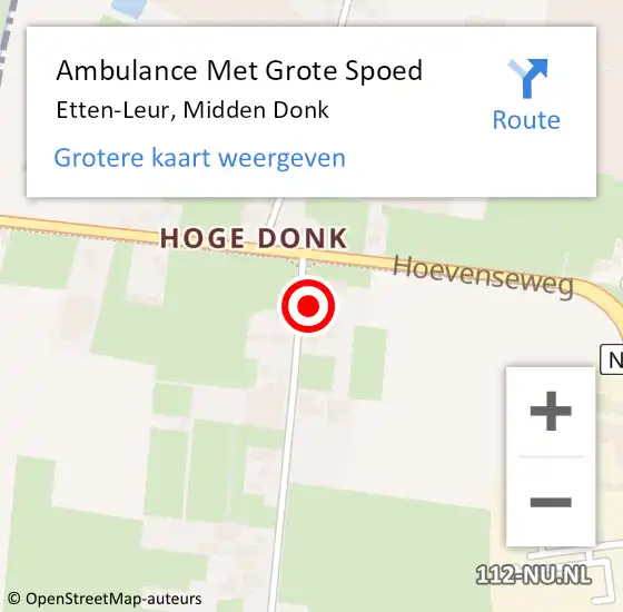 Locatie op kaart van de 112 melding: Ambulance Met Grote Spoed Naar Etten-Leur, Midden Donk op 28 september 2017 07:04