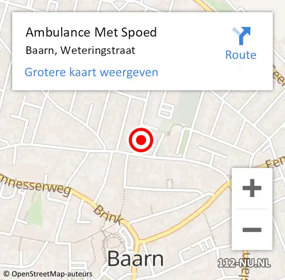 Locatie op kaart van de 112 melding: Ambulance Met Spoed Naar Baarn, Weteringstraat op 28 september 2017 09:11