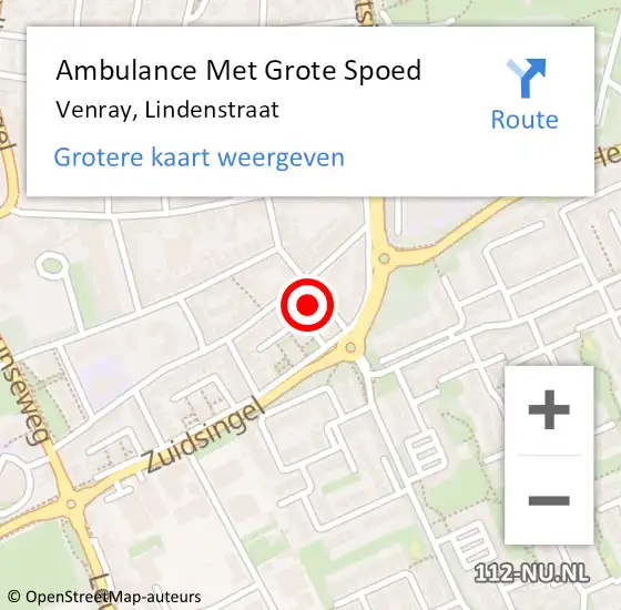 Locatie op kaart van de 112 melding: Ambulance Met Grote Spoed Naar Venray, Lindenstraat op 28 september 2017 10:45