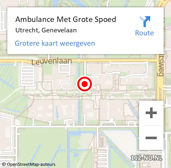 Locatie op kaart van de 112 melding: Ambulance Met Grote Spoed Naar Utrecht, Genevelaan op 28 september 2017 14:55