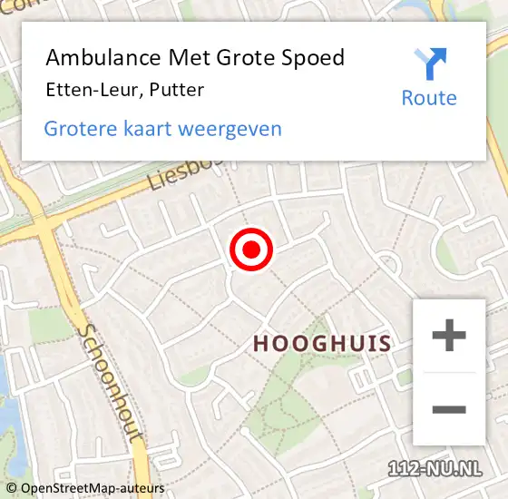 Locatie op kaart van de 112 melding: Ambulance Met Grote Spoed Naar Etten-Leur, Putter op 28 september 2017 22:41