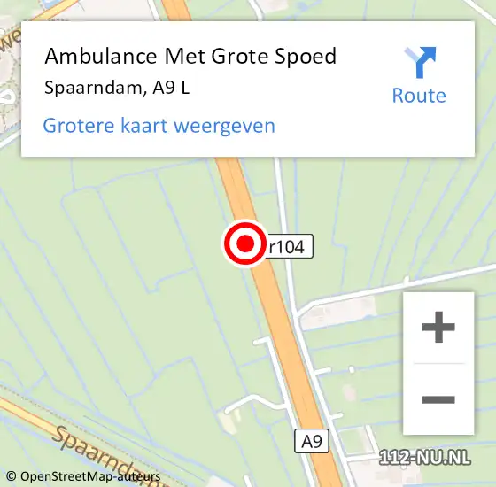 Locatie op kaart van de 112 melding: Ambulance Met Grote Spoed Naar Spaarndam, A9 R op 28 september 2017 23:07