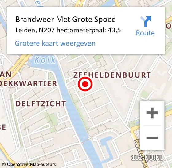 Locatie op kaart van de 112 melding: Brandweer Met Grote Spoed Naar Leiden, N207 hectometerpaal: 43,5 op 29 september 2017 02:48