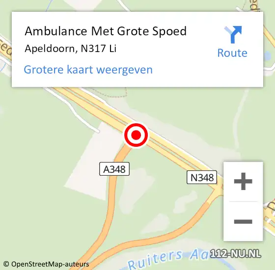Locatie op kaart van de 112 melding: Ambulance Met Grote Spoed Naar Ellecom, N317 hectometerpaal: 2,0 op 29 september 2017 12:37