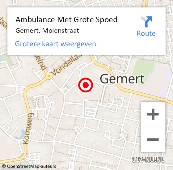 Locatie op kaart van de 112 melding: Ambulance Met Grote Spoed Naar Gemert, Molenstraat op 29 september 2017 22:12