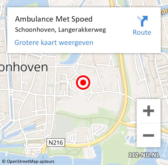Locatie op kaart van de 112 melding: Ambulance Met Spoed Naar Schoonhoven, Langerakkerweg op 30 september 2017 02:12