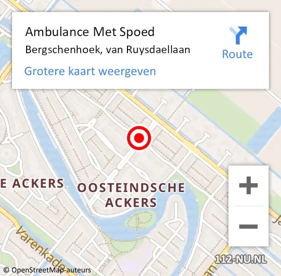 Locatie op kaart van de 112 melding: Ambulance Met Spoed Naar Bergschenhoek, van Ruysdaellaan op 30 september 2017 12:32