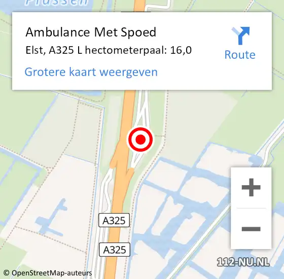 Locatie op kaart van de 112 melding: Ambulance Met Spoed Naar Arnhem, A325 L hectometerpaal: 19,8 op 30 september 2017 23:11