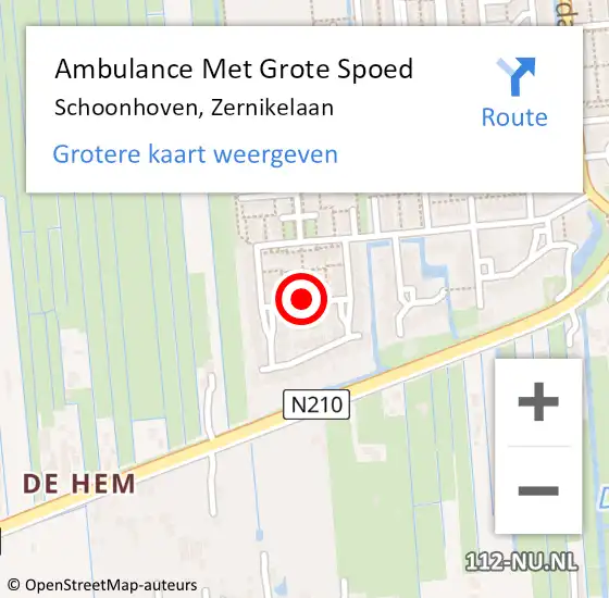 Locatie op kaart van de 112 melding: Ambulance Met Grote Spoed Naar Schoonhoven, Zernikelaan op 1 oktober 2017 12:36
