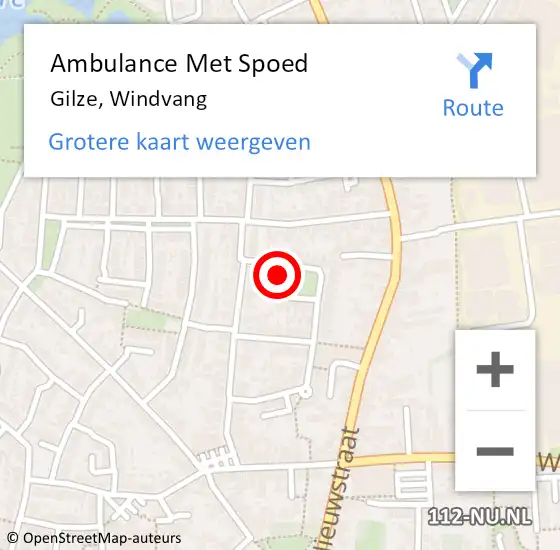 Locatie op kaart van de 112 melding: Ambulance Met Spoed Naar Gilze, Windvang op 1 oktober 2017 13:29