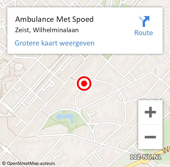 Locatie op kaart van de 112 melding: Ambulance Met Spoed Naar Zeist, Wilhelminalaan op 1 oktober 2017 20:23