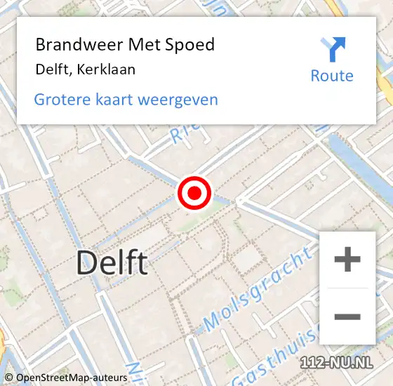 Locatie op kaart van de 112 melding: Brandweer Met Spoed Naar Delft, Kerklaan op 3 februari 2014 03:46