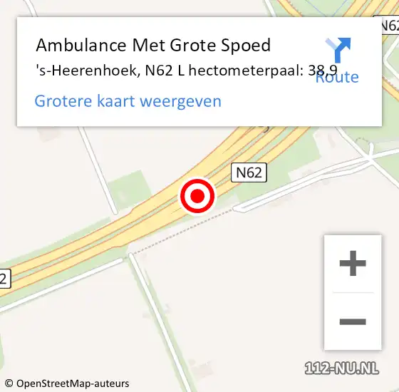Locatie op kaart van de 112 melding: Ambulance Met Grote Spoed Naar 's-Heerenhoek, N62 L hectometerpaal: 38,9 op 2 oktober 2017 09:29