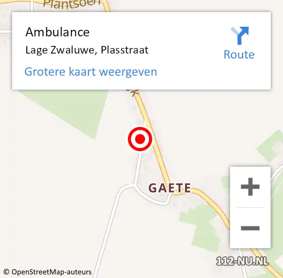 Locatie op kaart van de 112 melding: Ambulance Lage Zwaluwe, Plasstraat op 2 oktober 2017 12:36