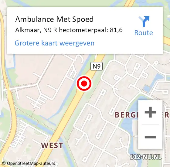 Locatie op kaart van de 112 melding: Ambulance Met Spoed Naar Alkmaar, N9 R hectometerpaal: 81,6 op 2 oktober 2017 17:00
