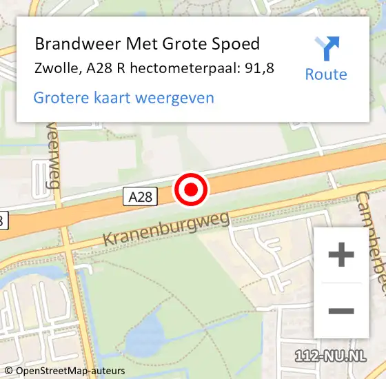 Locatie op kaart van de 112 melding: Brandweer Met Grote Spoed Naar Zwolle, A28 R hectometerpaal: 101,0 op 2 oktober 2017 18:43