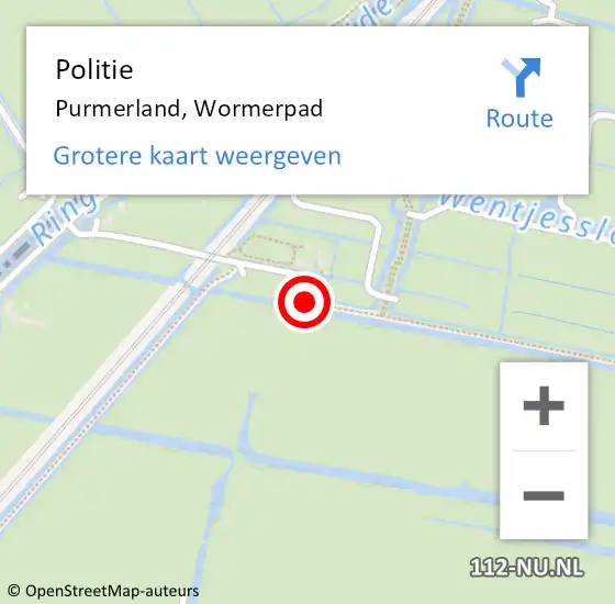 Locatie op kaart van de 112 melding: Politie Purmerland, Wormerpad op 2 oktober 2017 22:48