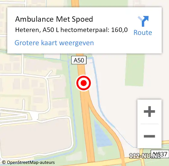 Locatie op kaart van de 112 melding: Ambulance Met Spoed Naar Heteren, A50 L hectometerpaal: 160,0 op 3 oktober 2017 07:28