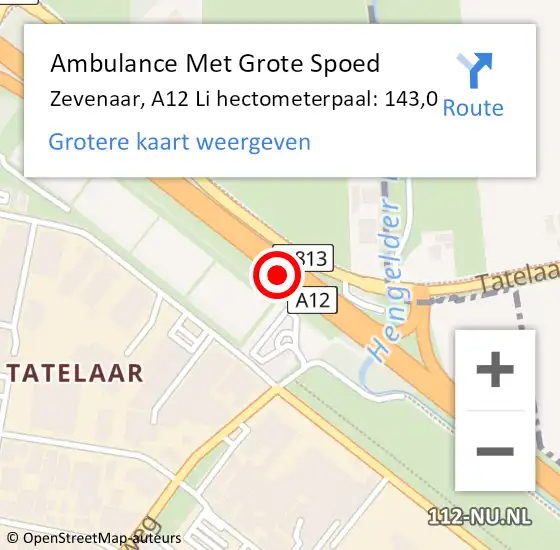 Locatie op kaart van de 112 melding: Ambulance Met Grote Spoed Naar Zevenaar, A12 R hectometerpaal: 141,2 op 3 oktober 2017 09:26