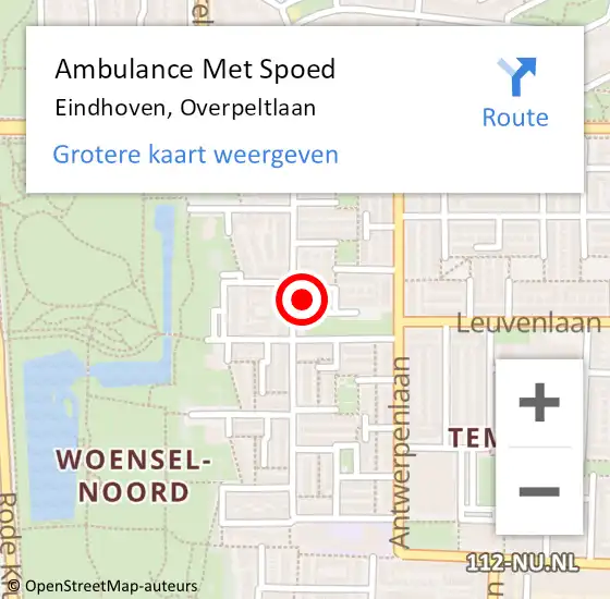 Locatie op kaart van de 112 melding: Ambulance Met Spoed Naar Eindhoven, Overpeltlaan op 3 oktober 2017 11:56