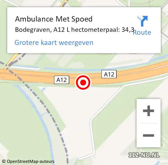 Locatie op kaart van de 112 melding: Ambulance Met Spoed Naar Woerden, A12 R hectometerpaal: 43,2 op 3 oktober 2017 13:30