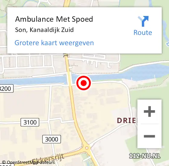Locatie op kaart van de 112 melding: Ambulance Met Spoed Naar Son, Kanaaldijk Zuid op 3 oktober 2017 14:41