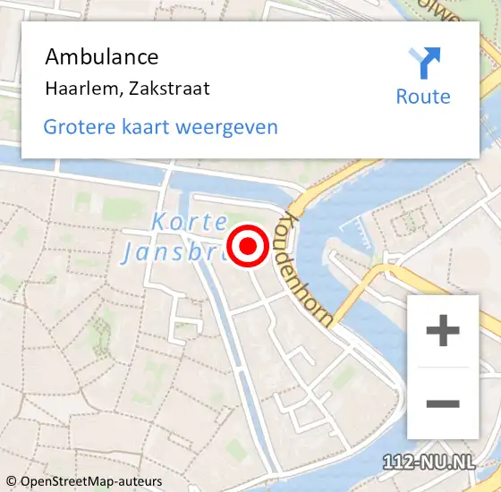 Locatie op kaart van de 112 melding: Ambulance Haarlem, Zakstraat op 3 oktober 2017 15:29