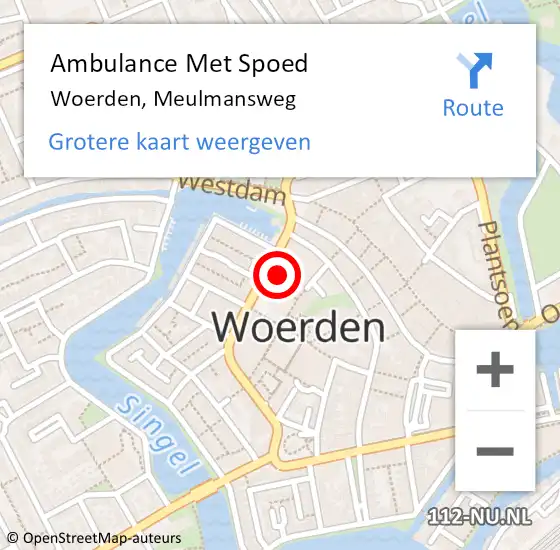 Locatie op kaart van de 112 melding: Ambulance Met Spoed Naar Woerden, Meulmansweg op 3 oktober 2017 16:09