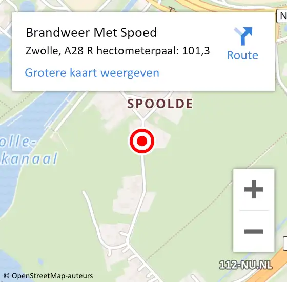 Locatie op kaart van de 112 melding: Brandweer Met Spoed Naar Zwolle, A28 R hectometerpaal: 101,3 op 3 oktober 2017 17:48